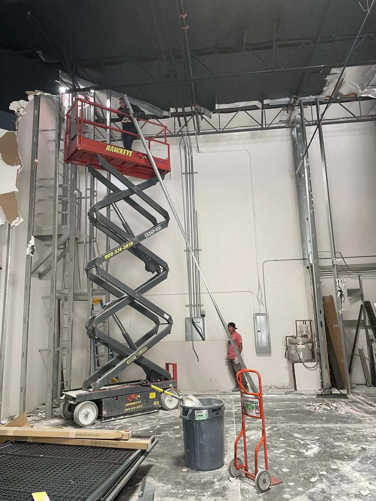 Commercial interior demolition with scissor lift